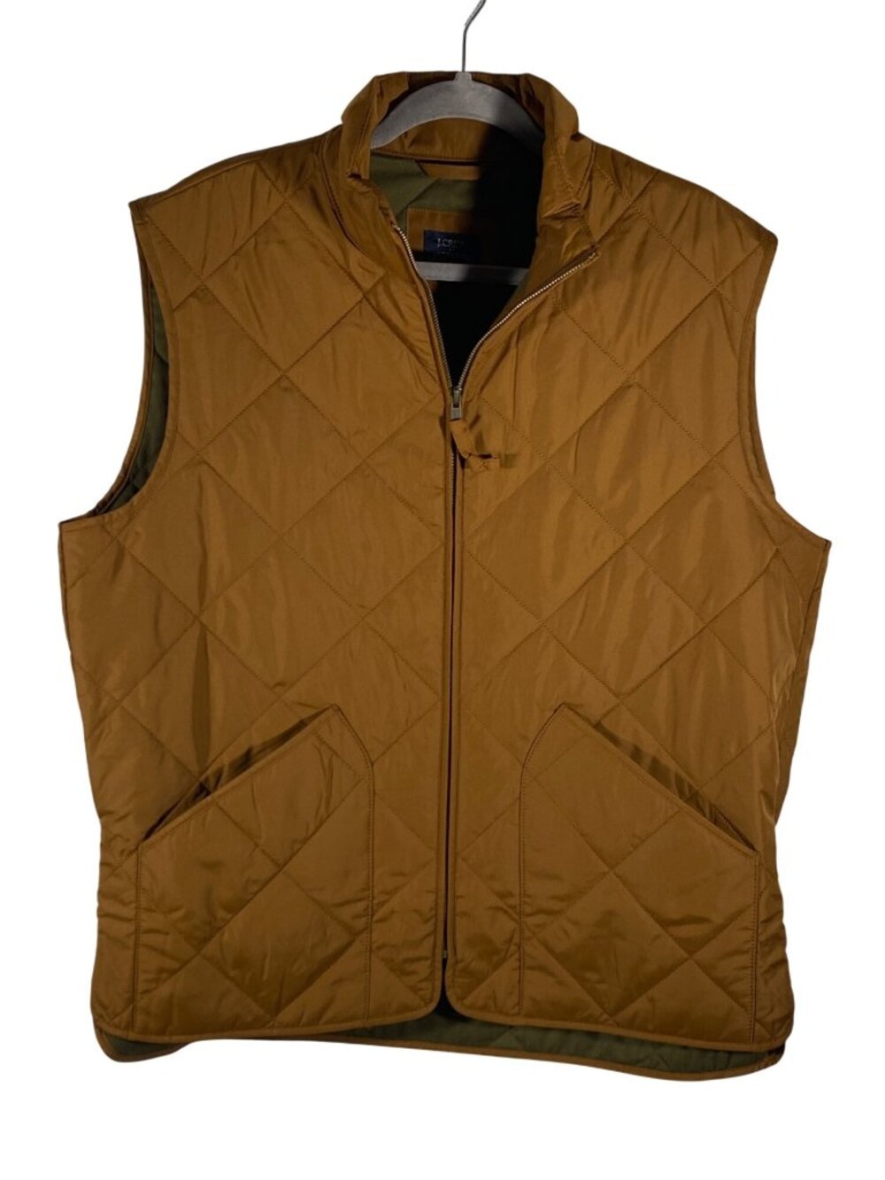 J.Crew Mens Quilted Tan walking Vest Zip Front & Pockets Lightweight Outerwear L